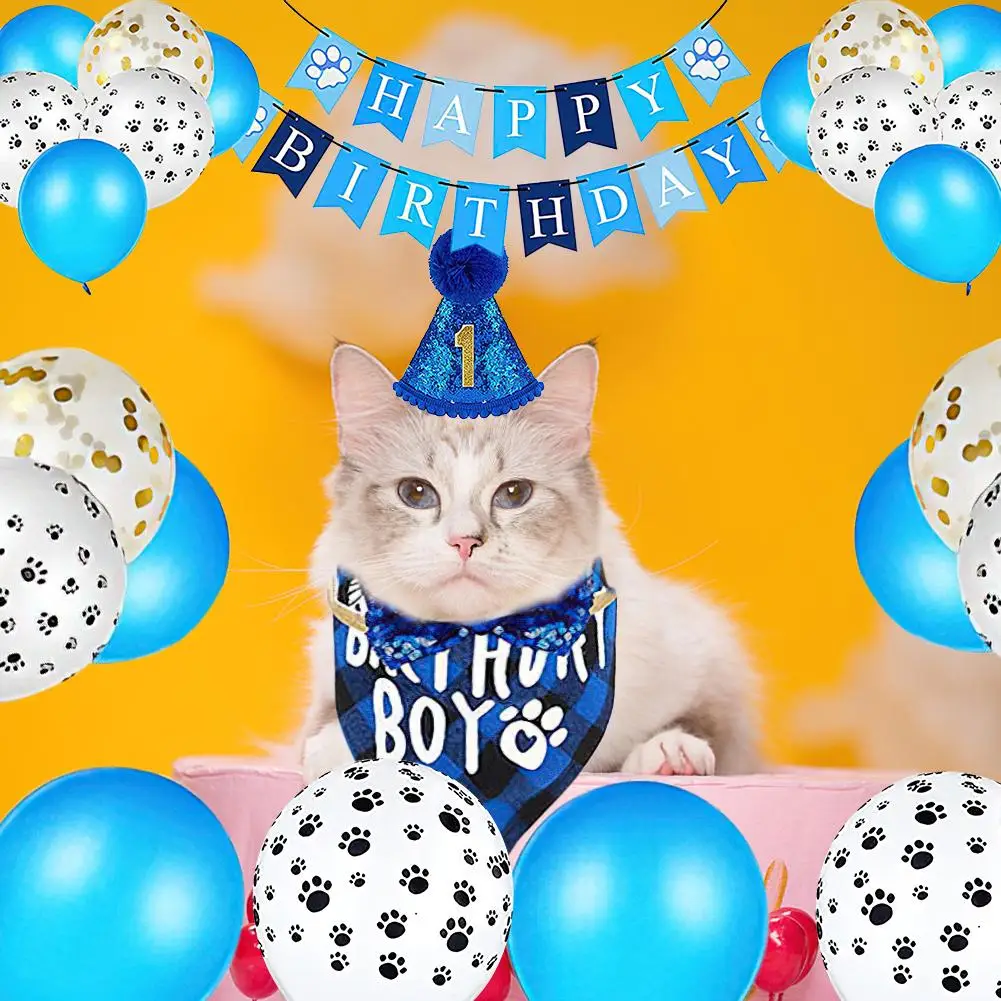 Набор воздушных шариков для кошек с банданой, треугольным шарфом, шляпой с надписью, баннером, милым непослушным домашним животным, принадлежности для вечеринки по случаю Дня рождения, украшения на День рождения