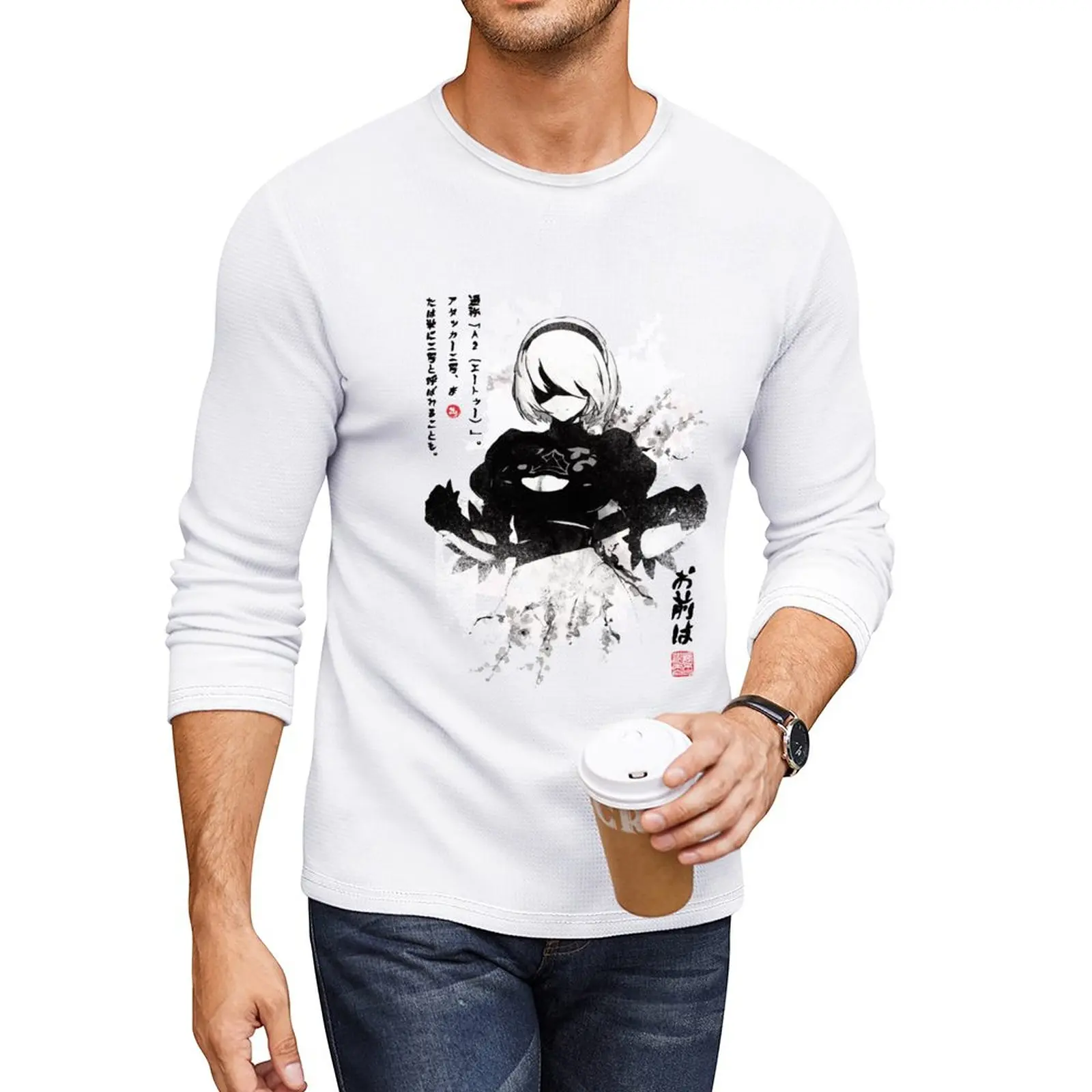Новый NieR: Automata 2B Japan Ink ニーアオートマタタ Длинная футболка, футболки оверсайз, одежда в стиле хиппи, мужская футболка
