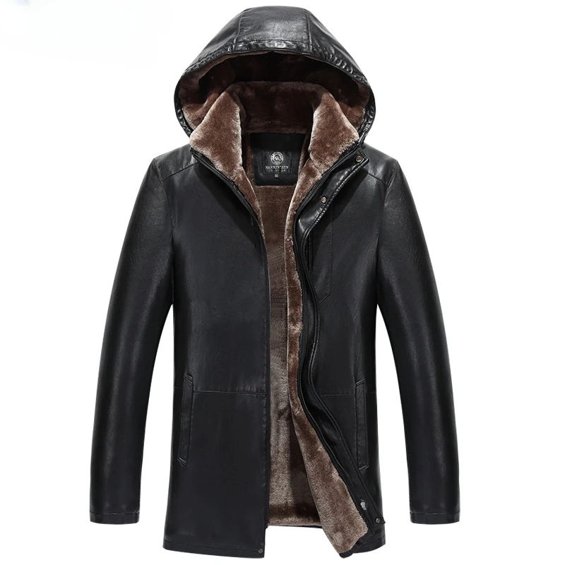 Кожаная куртка, мужская одежда, зимние куртки для мужчин 2023, повседневные пальто с капюшоном, мужское теплое толстое пальто, уличная одежда Jaqueta Masculina