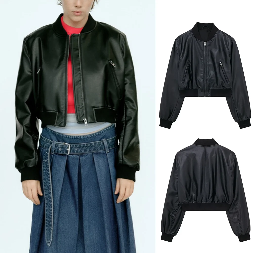UNIZERA 2023 Осенняя новинка женской моды в европейском и американском стиле, куртка-пилот из искусственной кожи, пальто, кожаное пальто 4341731