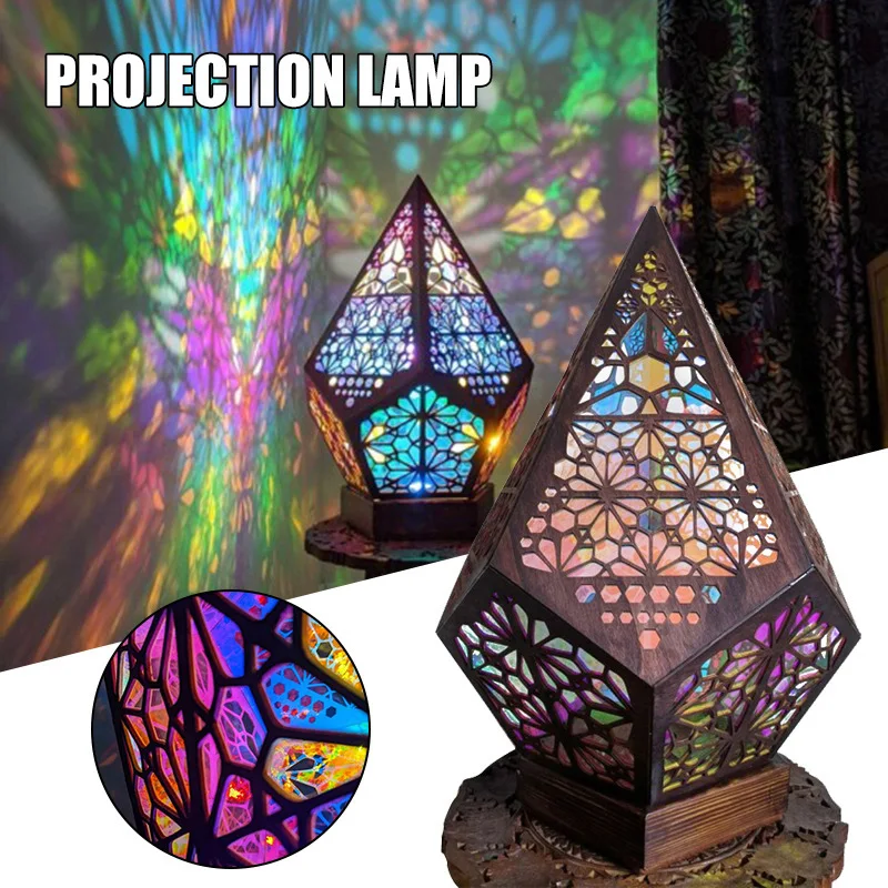 Деревянный торшер, проекционный ночник, Богемный красочный проектор, настольная лампа, домашний декор, Праздничная атмосфера, освещение