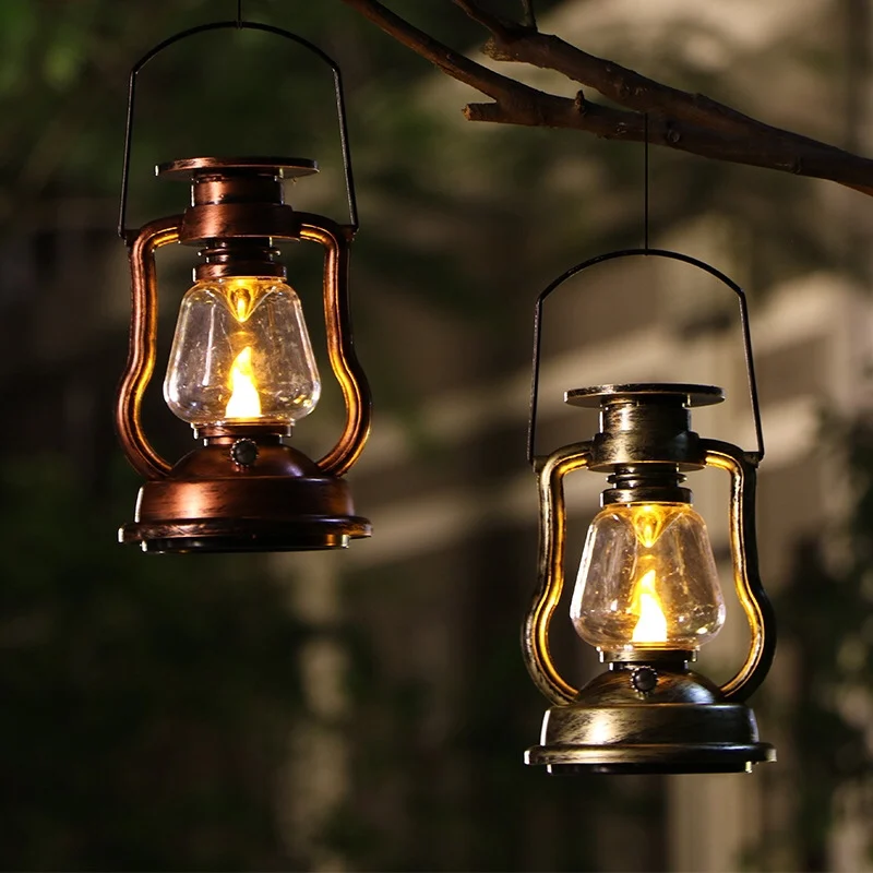 Солнечная керосиновая лампа Ретро Фонарь для кемпинга Подвесной светильник для лагеря Водонепроницаемый Переносной светильник для палатки во дворе