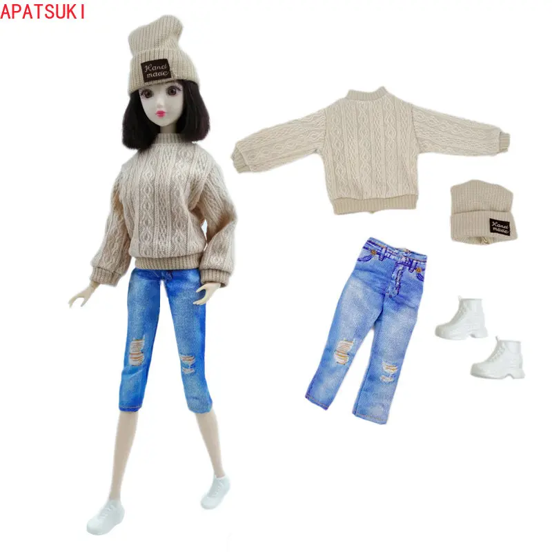 Комплект одежды ручной работы цвета Хаки для куклы Барби, модный топ, укороченные брюки, шляпа, обувь, наряды для кукол Barbie 1/6, аксессуары для кукол, детские игрушки