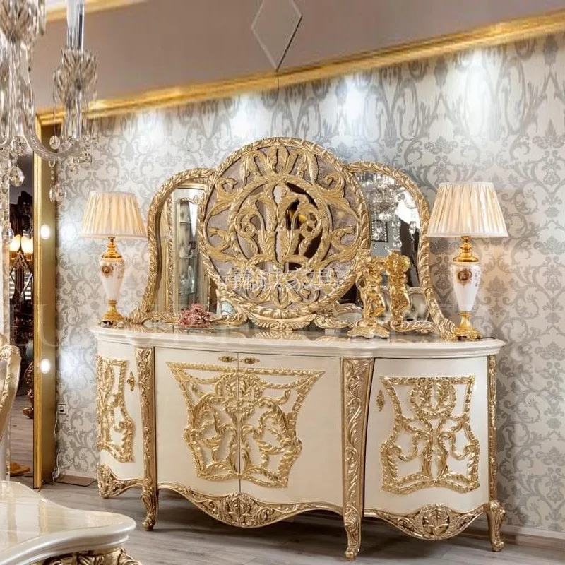 Европейский роскошный обеденный шкаф из массива дерева зеркало резьба по дереву из золотой фольги цветок Барлоу итальянская живопись дверца шкафа для хранения