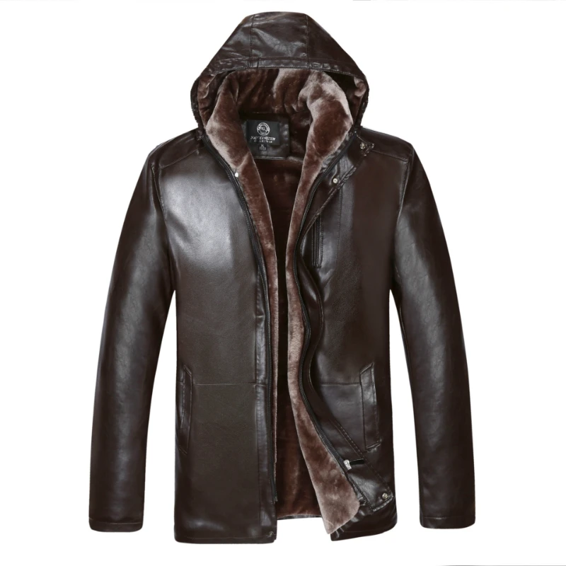 Кожаная куртка, мужская одежда, зимние куртки для мужчин 2023, повседневные пальто с капюшоном, мужское теплое толстое пальто, уличная одежда Jaqueta Masculina