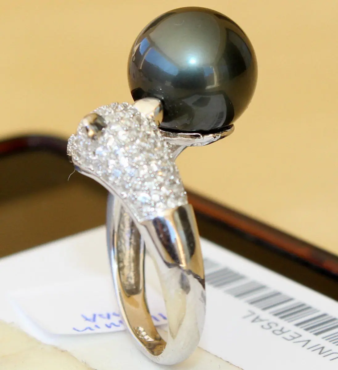 Кольцо с черным жемчугом AAA 10-11 мм из натуральной кожи Южного моря, изысканные ювелирные изделия