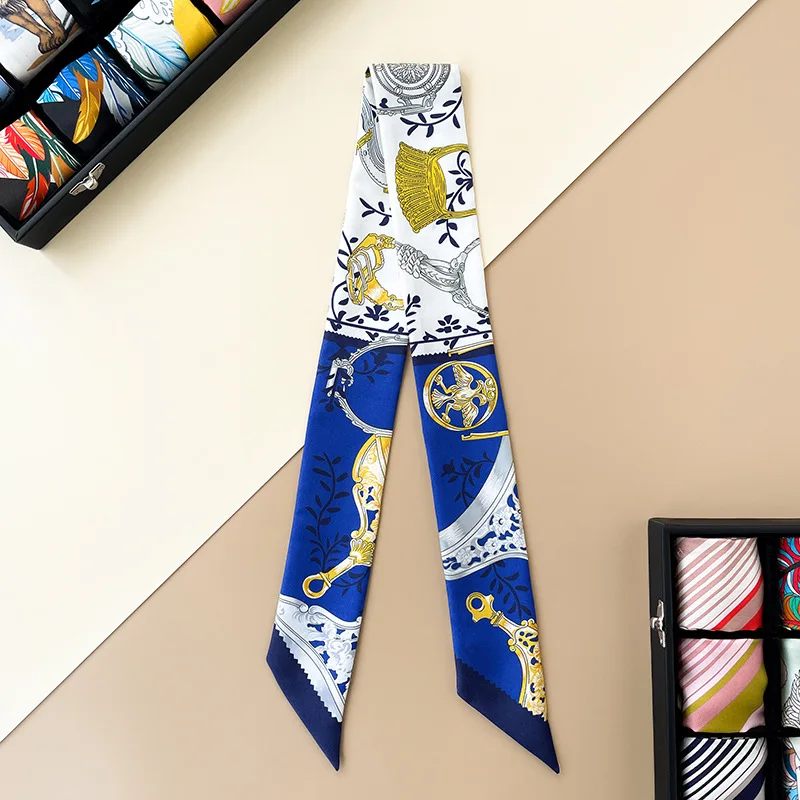 100% Саржевый шарф из шелковой ленты, мужской и женский, винтажный, в стиле барокко, цветочный платок с листьями, лента для волос 86 * 5 см, без коробки