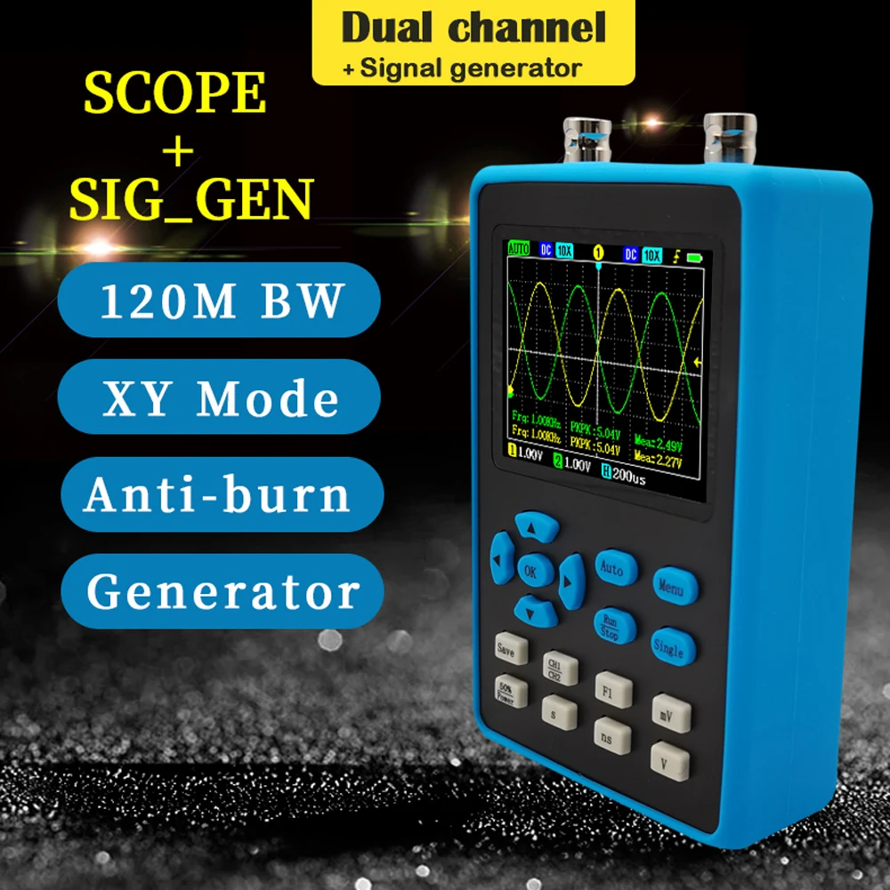 DSO2512G Двухканальный осциллограф с полосой пропускания 120 М 2,8 Дюймовый дисплей Минимальная вертикальная чувствительность 10 мВ Анализ спектра FFT