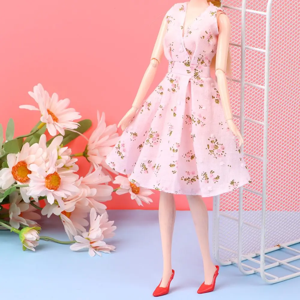 Модное платье для куклы 30 см с V-образным вырезом и цветочным рисунком, повседневная одежда ручной работы для девочек, аксессуары для кукольной одежды 1/6 BJD, Подарочная игрушка для детей 