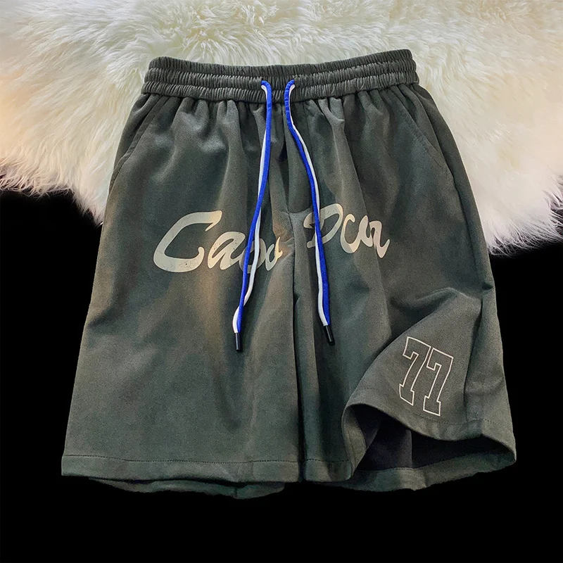 Американские замшевые шорты, мужские прямые баскетбольные брюки в стиле хип-хоп панк 2023SS, повседневные полуботинки с буквенным принтом большого размера