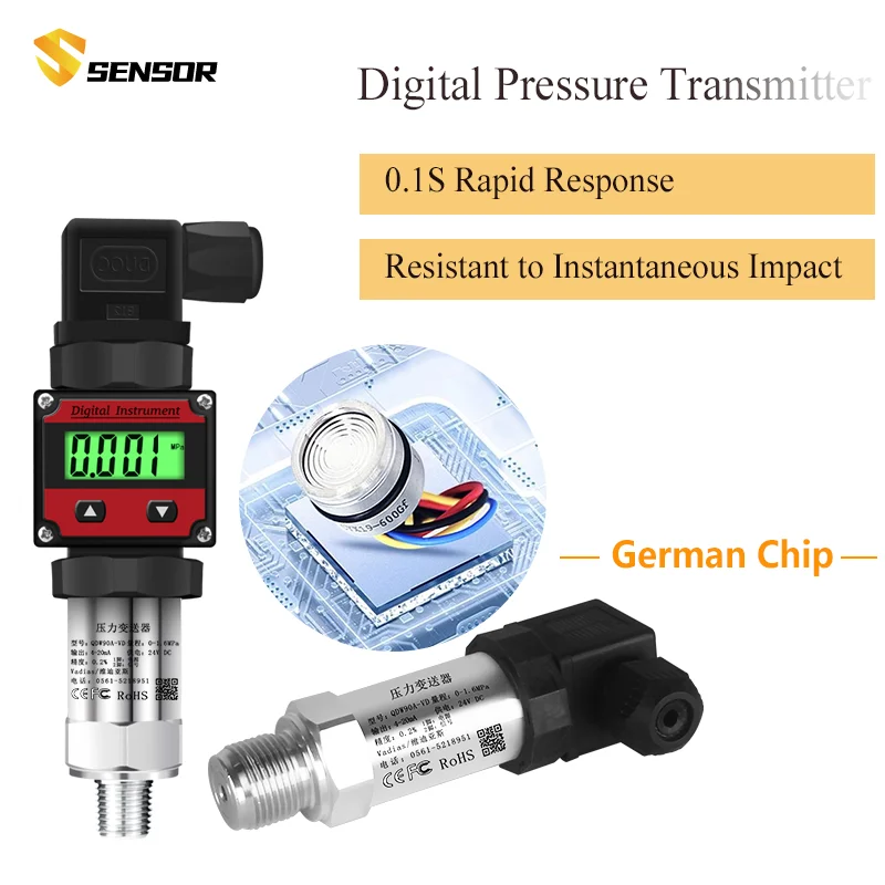 Датчик давления со светодиодным дисплеем 4 20ma 0-10 В до-0,1 ~ 60 МПа Преобразователь датчика давления M20*1,5 0-4bar 50bar Датчик давления