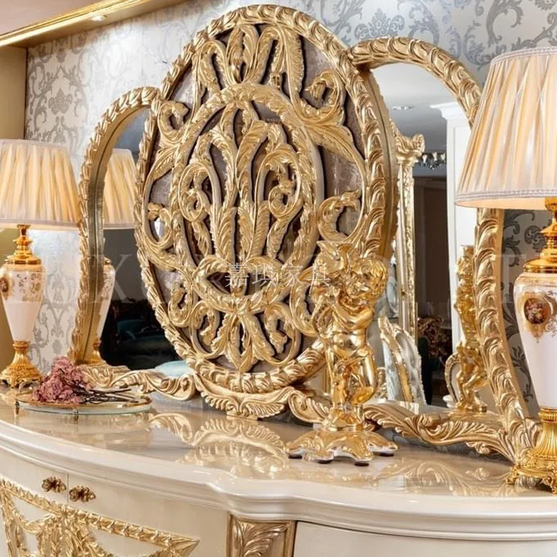 Европейский роскошный обеденный шкаф из массива дерева зеркало резьба по дереву из золотой фольги цветок Барлоу итальянская живопись дверца шкафа для хранения