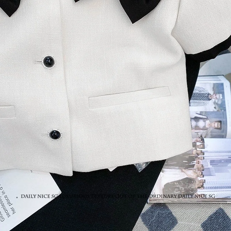 2023 Летний Новый Универсальный галстук-бабочка в западном стиле с небольшим ароматом, короткий стиль, тонкое пальто с коротким рукавом, женская верхняя одежда