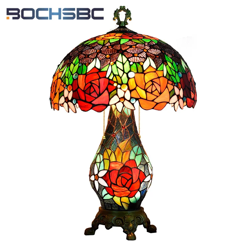 BOCHSBC Витраж Тиффани в садовом стиле лампа из семян роз, украшенная гостиной отеля, спальня, двуглавая лампа для чтения