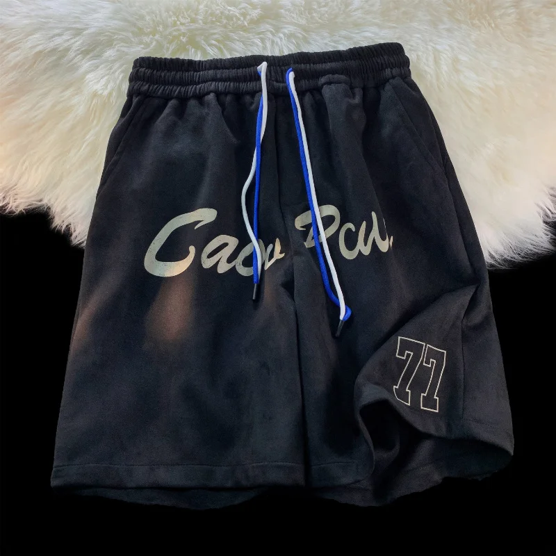 Американские замшевые шорты, мужские прямые баскетбольные брюки в стиле хип-хоп панк 2023SS, повседневные полуботинки с буквенным принтом большого размера